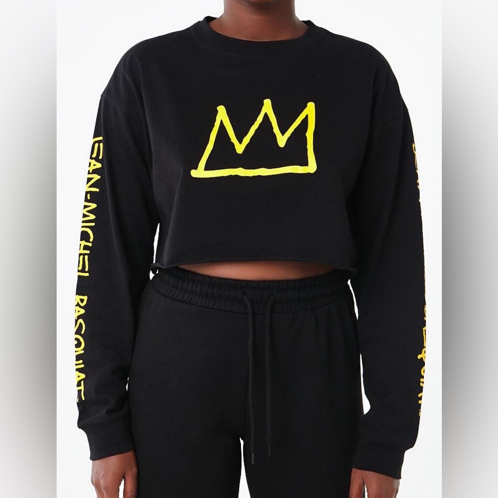 Plus Size Jean-Michel Basquiat Long Sleeve Crop Top
